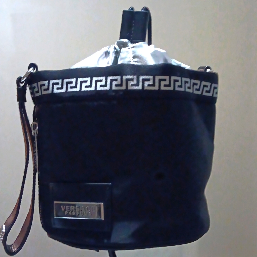 VERSACE Medusa Head Parfum Nylon/Leather Bucket Bag Adj Crossbody/HandStrap NWOT
